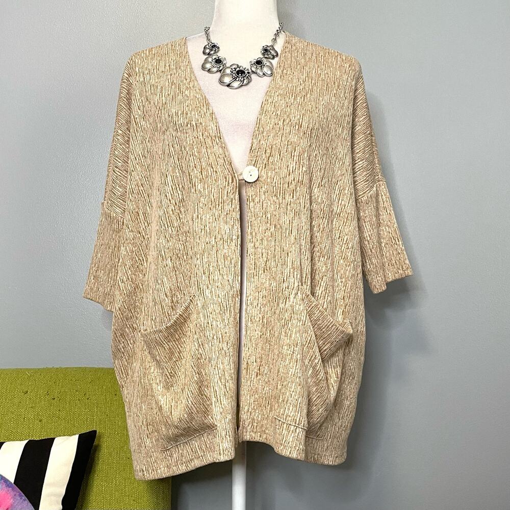 J Jill Tan Linen Cotton Oversized One Button Cardigan Sweater NEW